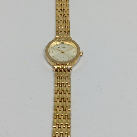 Ellen Tracy ET8065 Women's 32mm Gold Tone Diamond Dial Watch + Bracelet Set - Picture 5 of 11